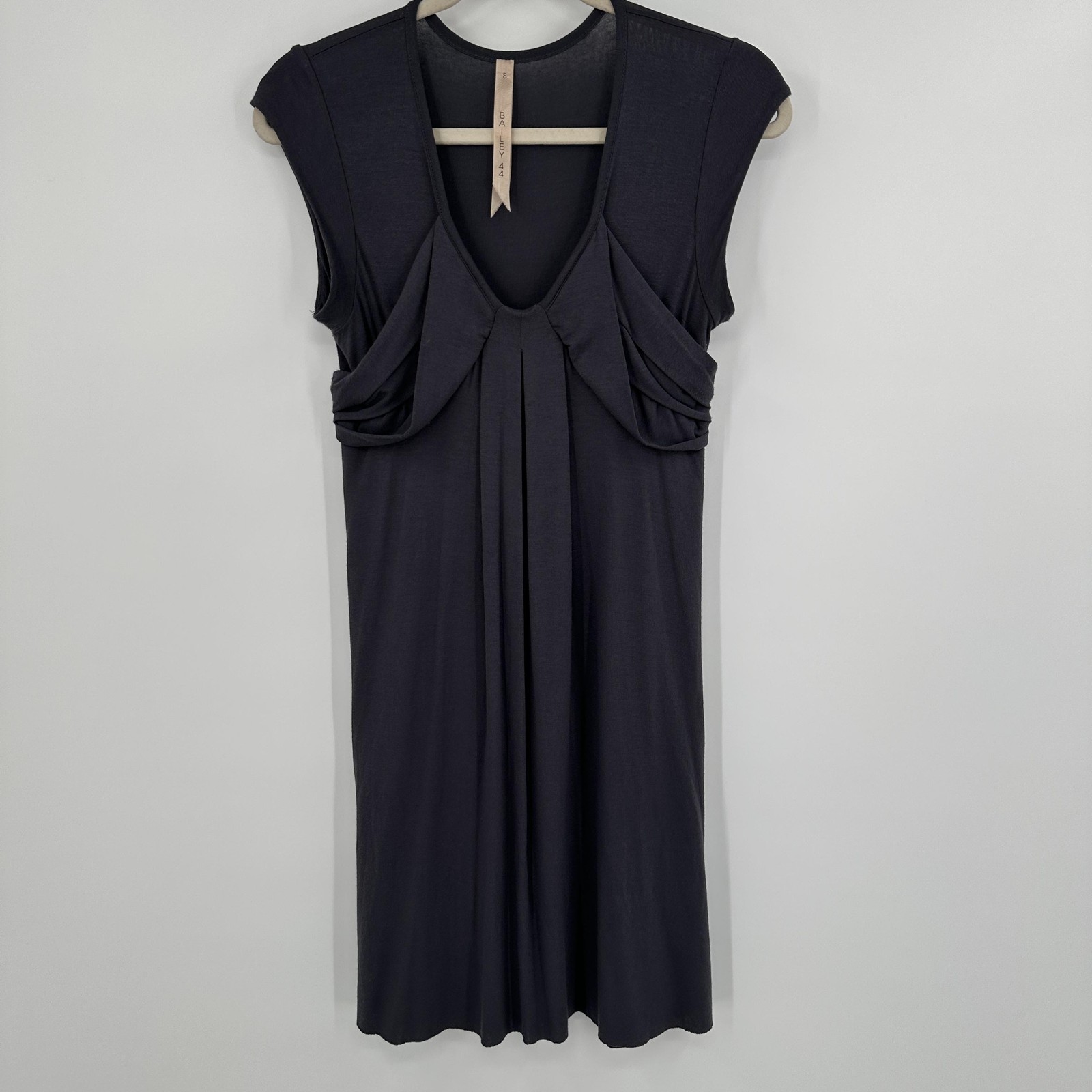 Bailey 44 Dress Womens Small Black Draped Sleeveless Jersey Midi Elegant Pleat