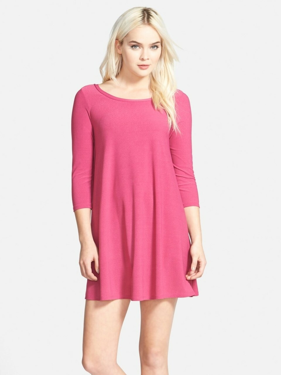 Leith 164893 Women’s 3/4 Sleeve Crepe Trapeze Dress Pink Plumier Sz. Small