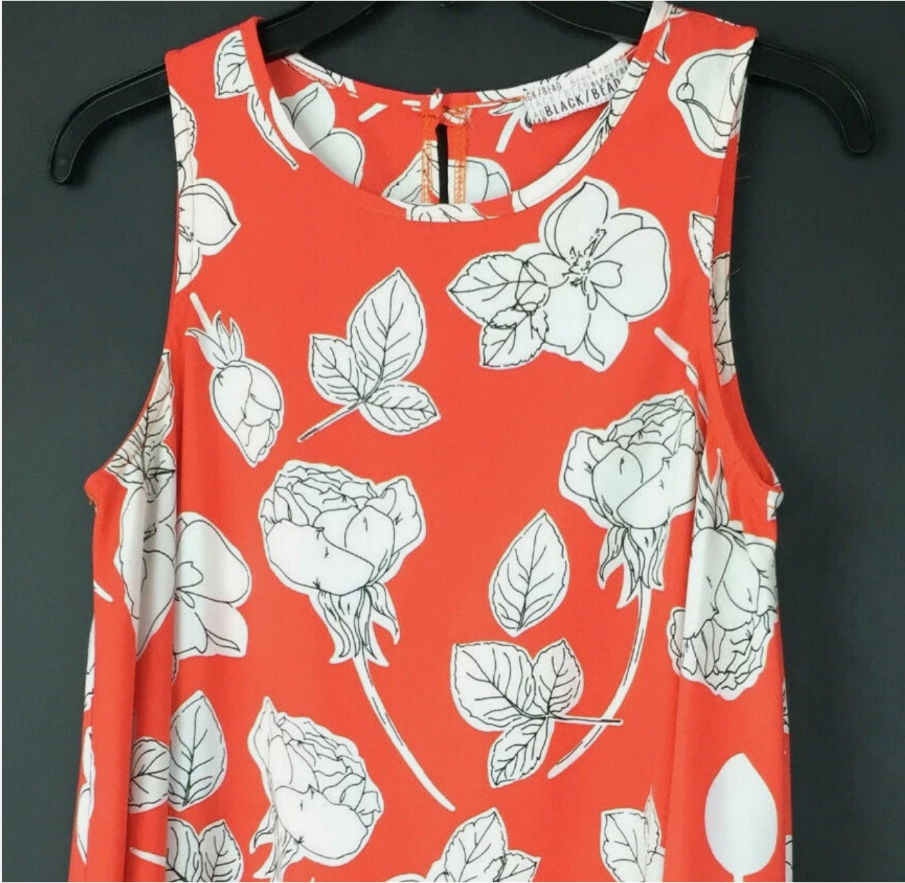 Coral Orange Floral Womens Medium (32 in Bust) Flower Bloom Sleeveless Dress