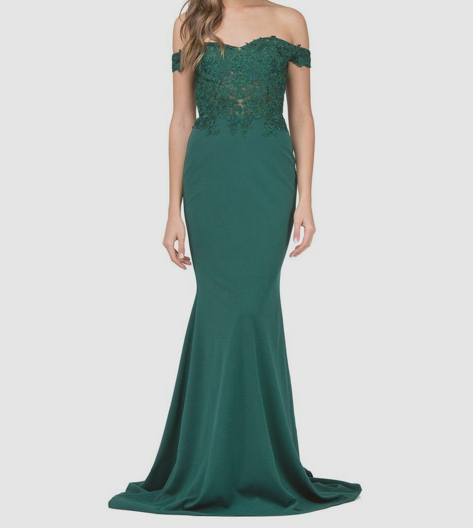 New $290 Dancing Queen Women Green Beaded Lace Off-Shoulder Formal Dress Size XS