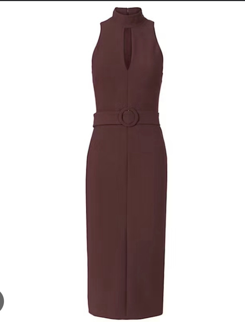 Cinq A Sept Juniper Mock Neck Belted Midi Dress Size 2 Keyhole Wedding Guest