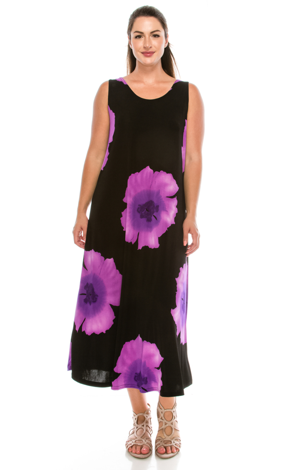 JOSTAR Purple Black LONG TANK DRESS Poly Spandex Knit TRAVEL S M L XL 2X 3X