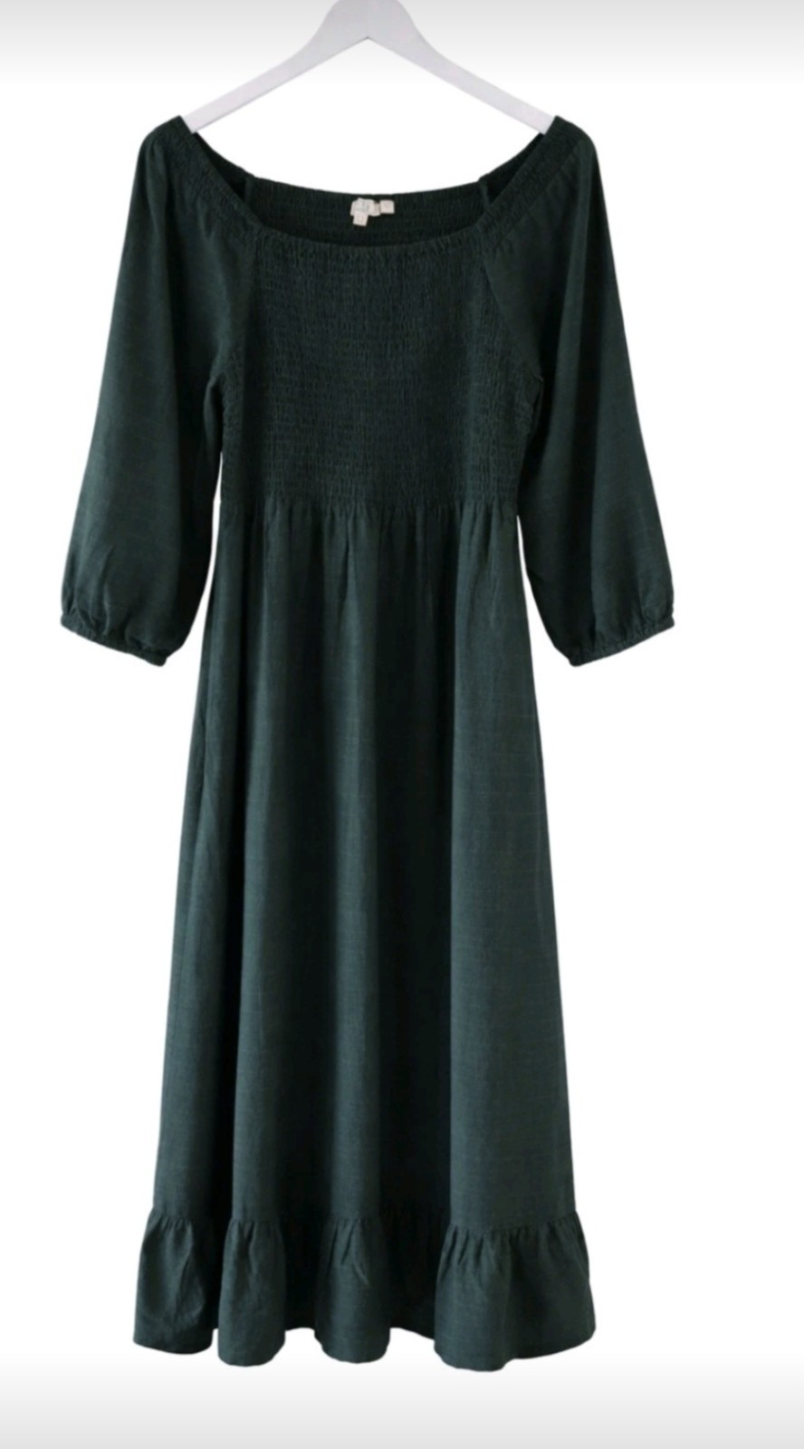 FAT FACE Adele Shirred Dark Green Midi Dress. Size UK 14 Regular . *VGC*