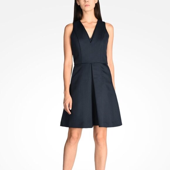 A|X Armani Exchange Women’s V-Neck Textured Fit and Flare Sleeveless Dress Blue