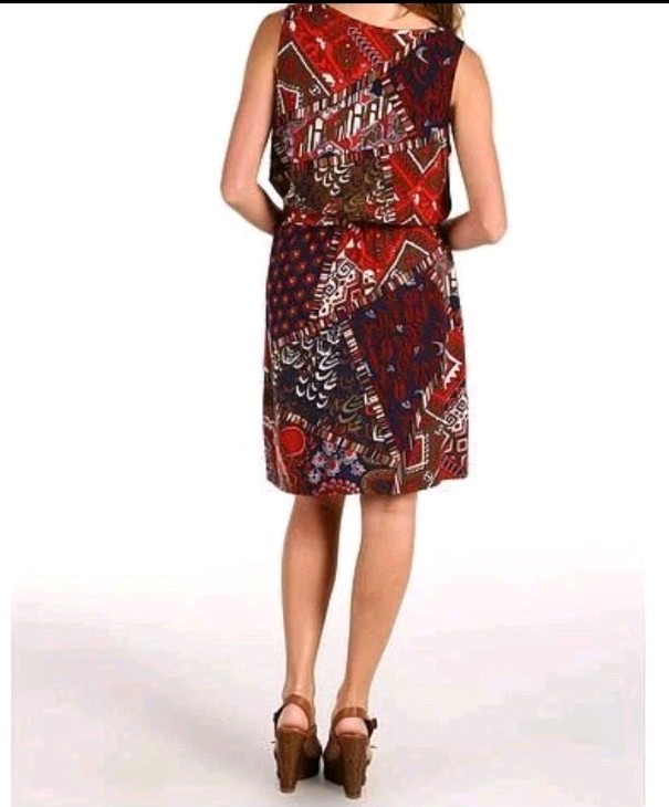 Lucky Brand NWT Patchwork Print Sleeveless Tie Waist Sz M Dress Boho Rayon