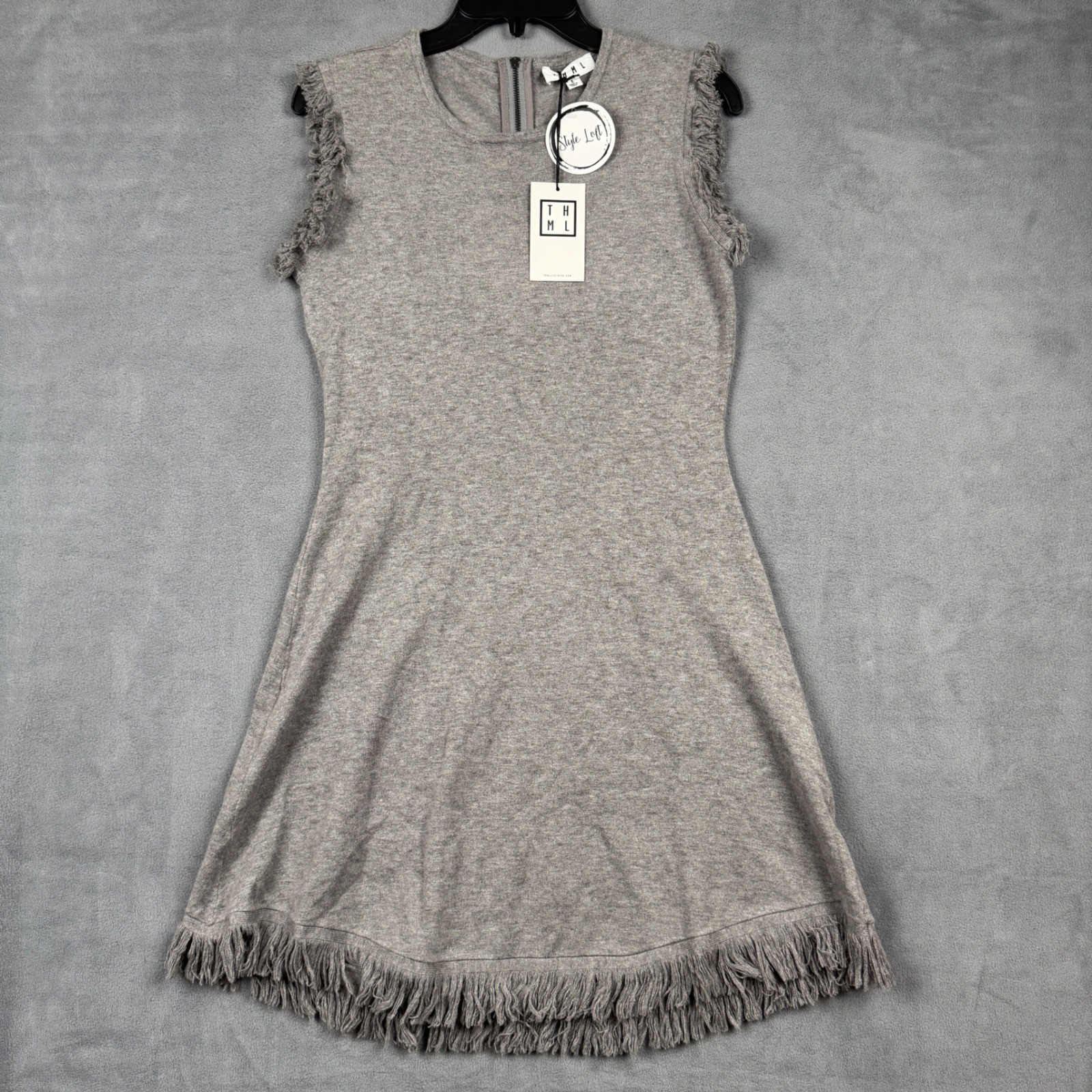 THML Womens Gray Fringe Trim Sleeveless Knit A-Line Sweater Dress TMK625 S