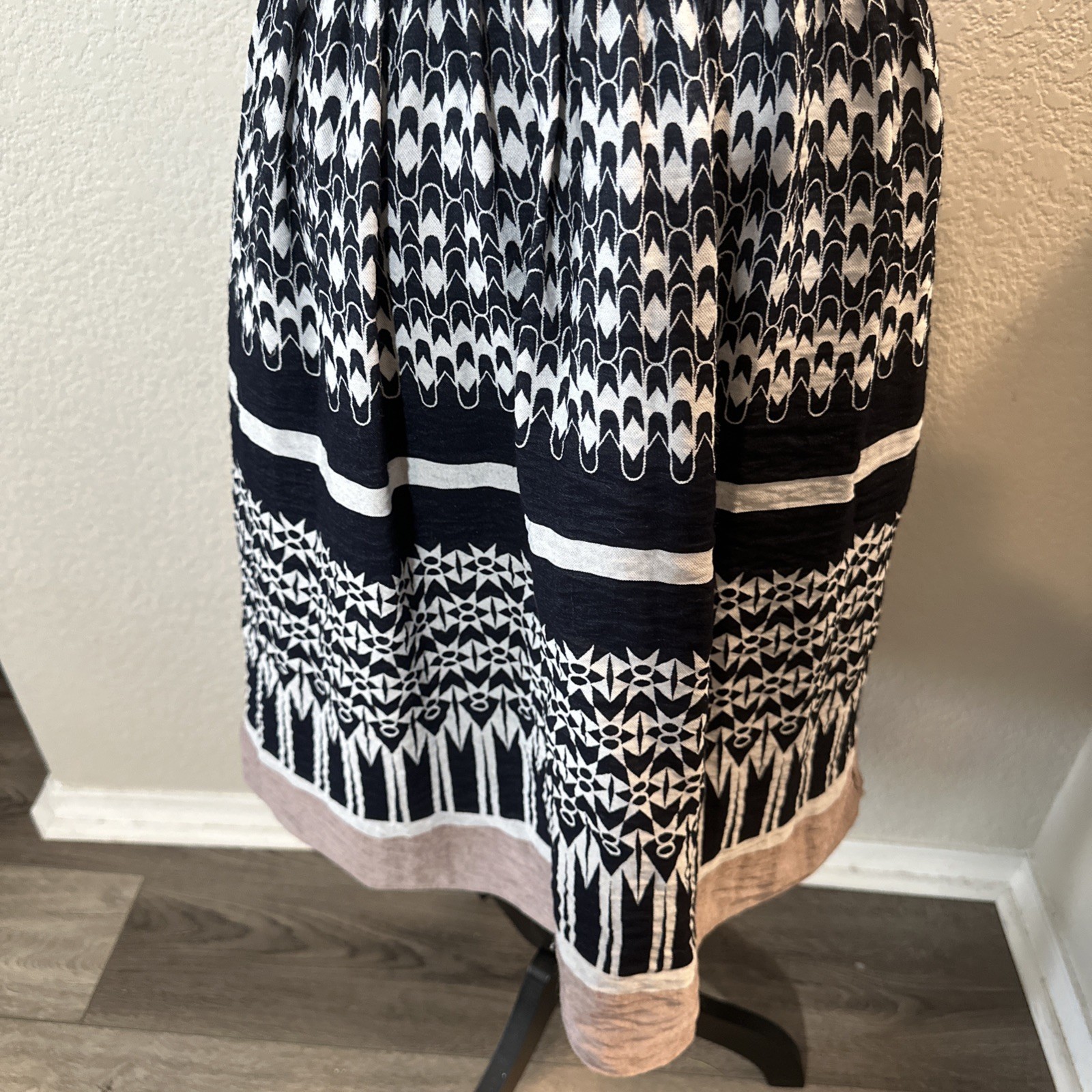Max Edition Navy Pink Geo Stripe Fit Flare Stretch Dress Sz S