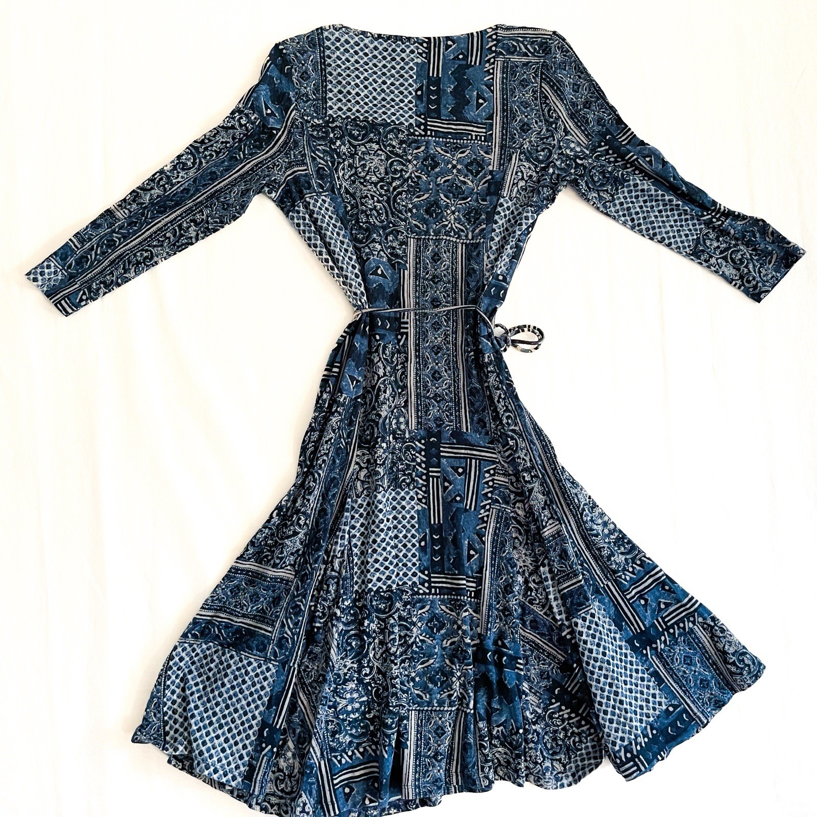 Ralph Lauren 90s Cotton Dress Blue Patchwork Full Sweep NWT Women’s M