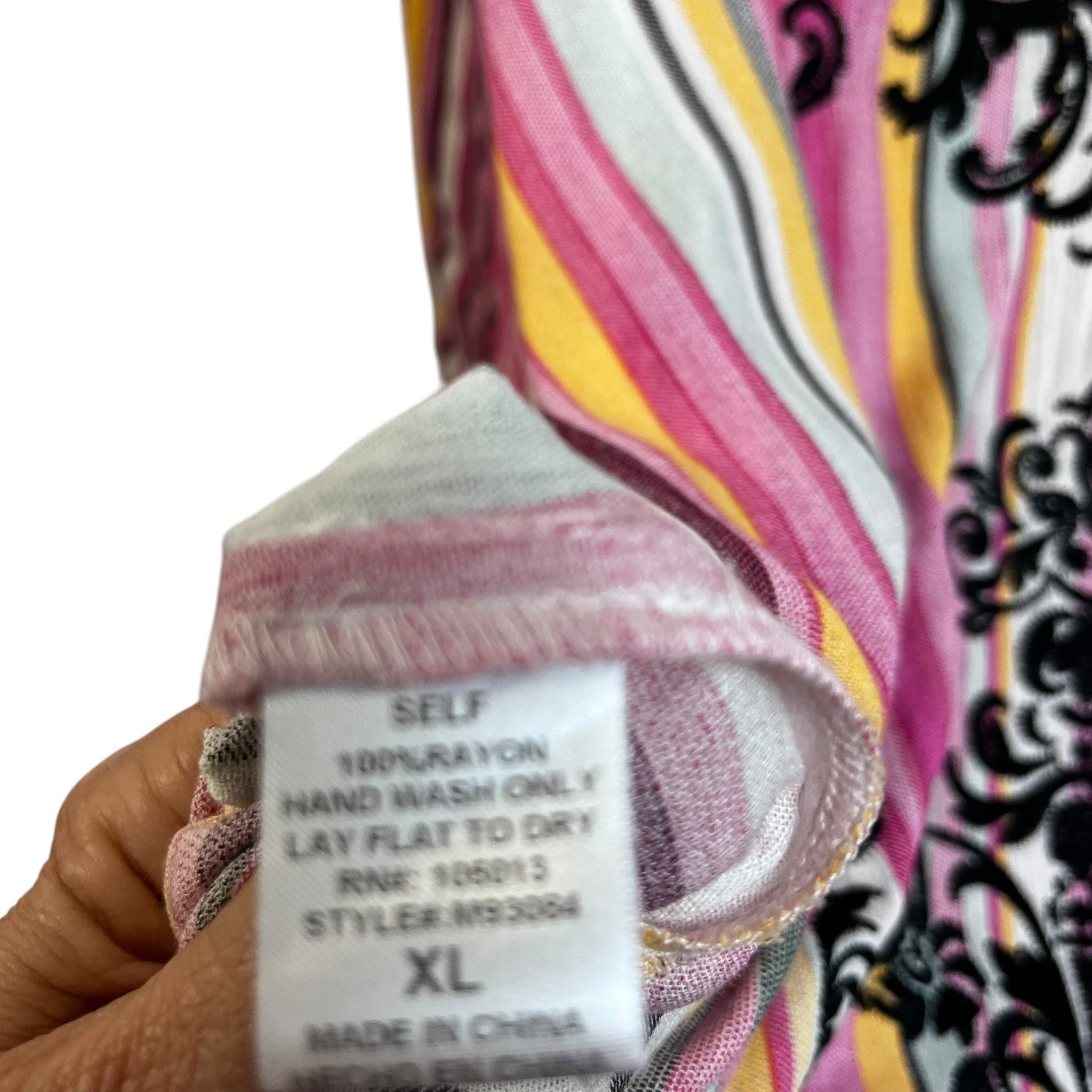 Savanna Jane XL Striped Embroidered Maxi Shirt Dress Pink Yellow Boho M93084
