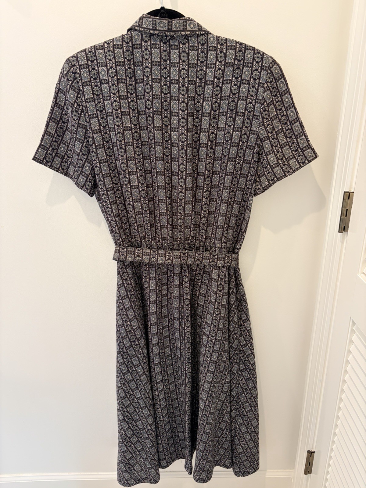 Leslie Fay Vintage Retro SS Button MIDI Dress Size 10. Metal Buttons/buckle