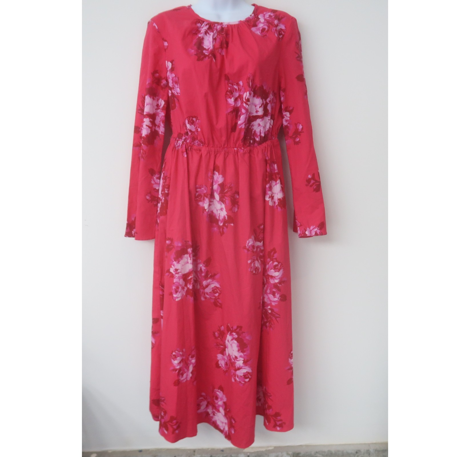 Scoop Floral Midi Dress Medium 8-10 Pink Long Sleeve Cotton Stretch Long Sleeve