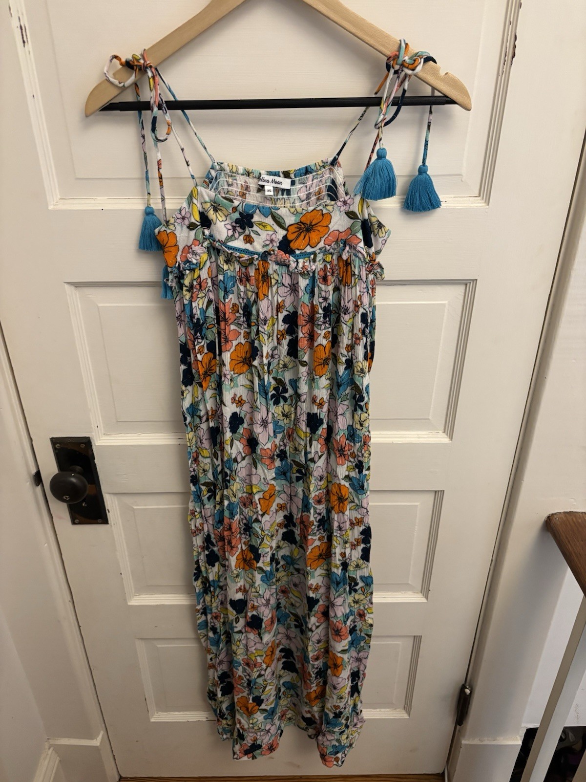 Anthropologie Celina Moon Sundress Maxi Dress Floral Tassel Tropical Resort XS