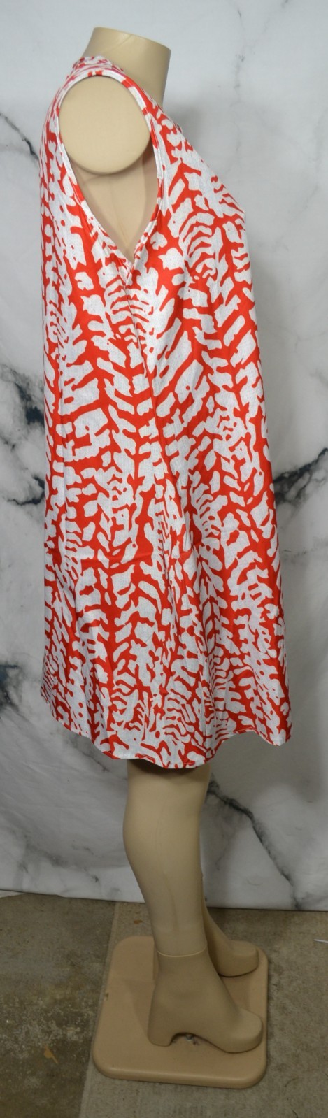 EMVIE’S FASHIONS Red-Orange White Gray Patterned Sleeveless A Line Dress XL