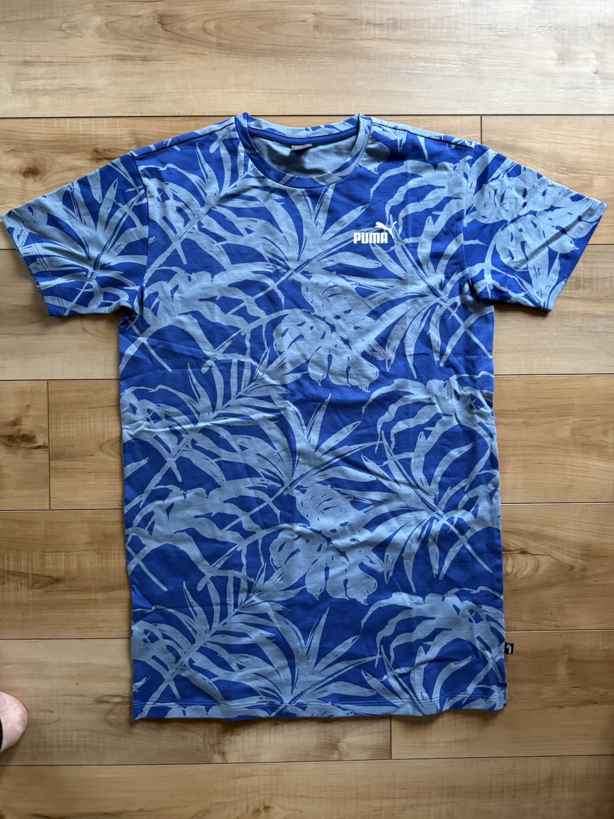 Puma Essentials Palm Resort Graphic Short Sleeve T- Shirt Dress Womens Blue Casu