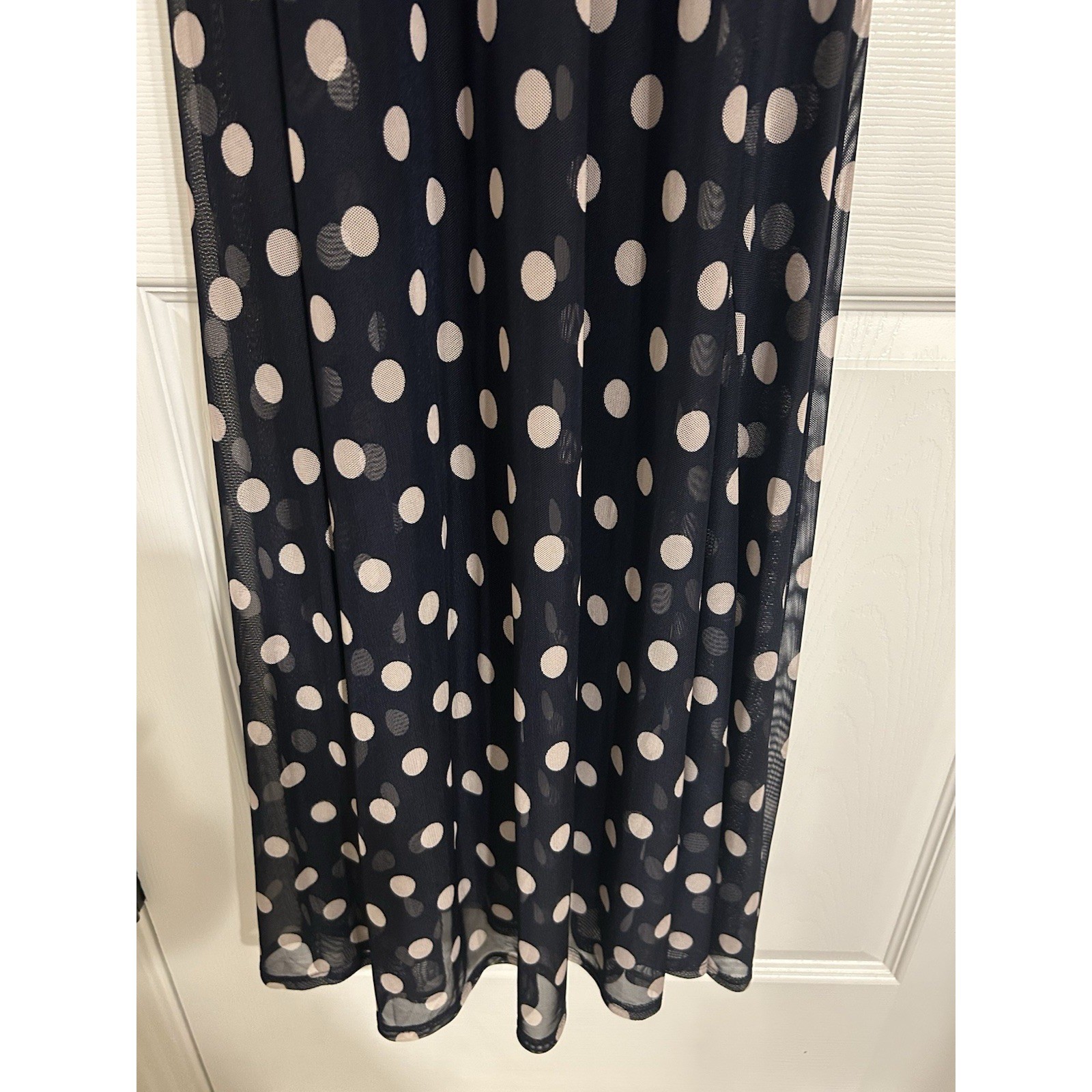 Enfocus Studio Womens Navy Blue Polka Dot Mesh Wrap Maxi Dress Size 8