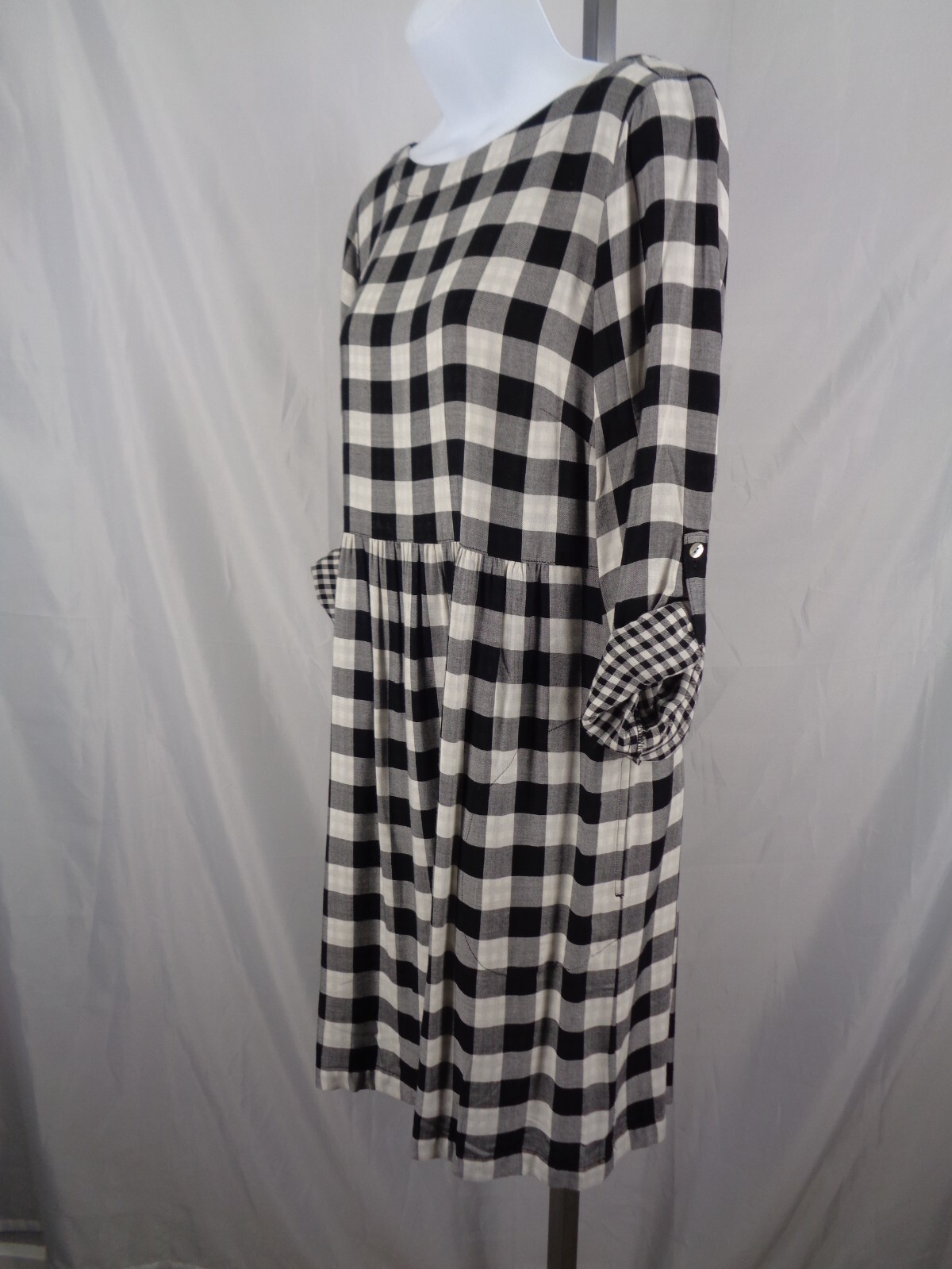 J Jill Gingham Check Tab Sleeve Button Back Dress Size Medium Petite
