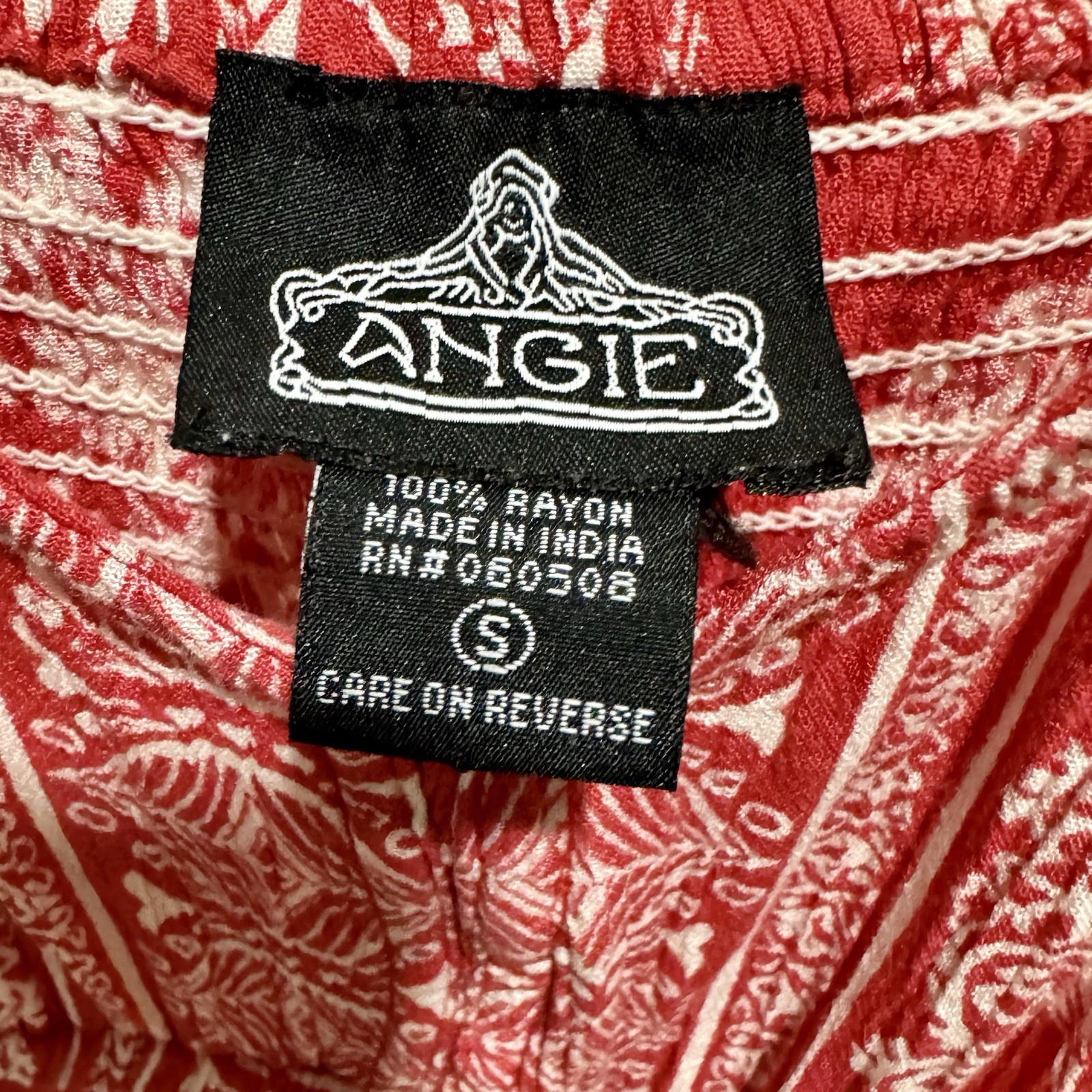 Angie Red White Floral Sleeveless Ruffle Dress V Scoop Neck Size S 100% Rayon