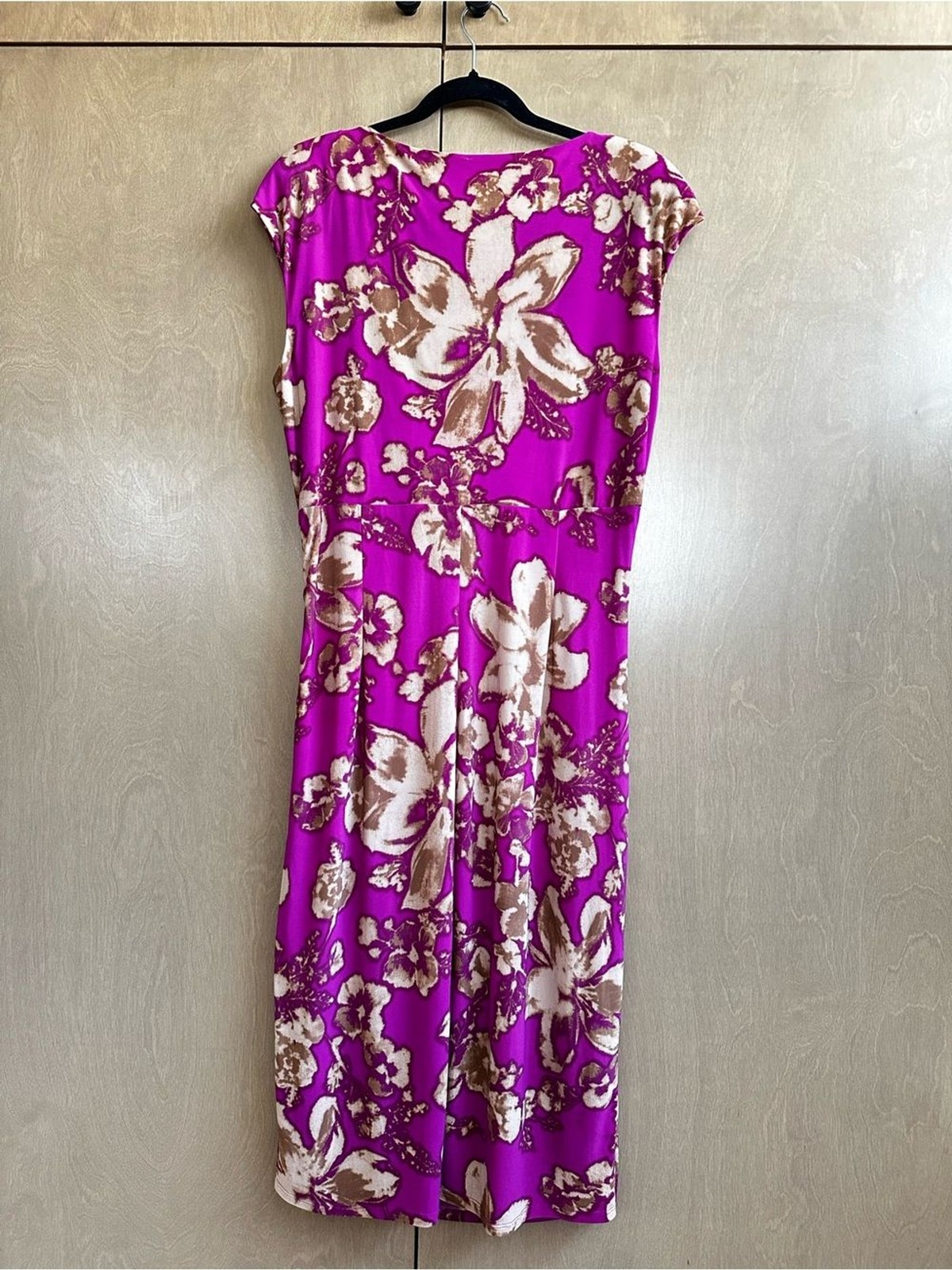 Ralph Lauren Pink Floral Ruched Sheath Dress Size 12 Faux Wrap Office Cocktail