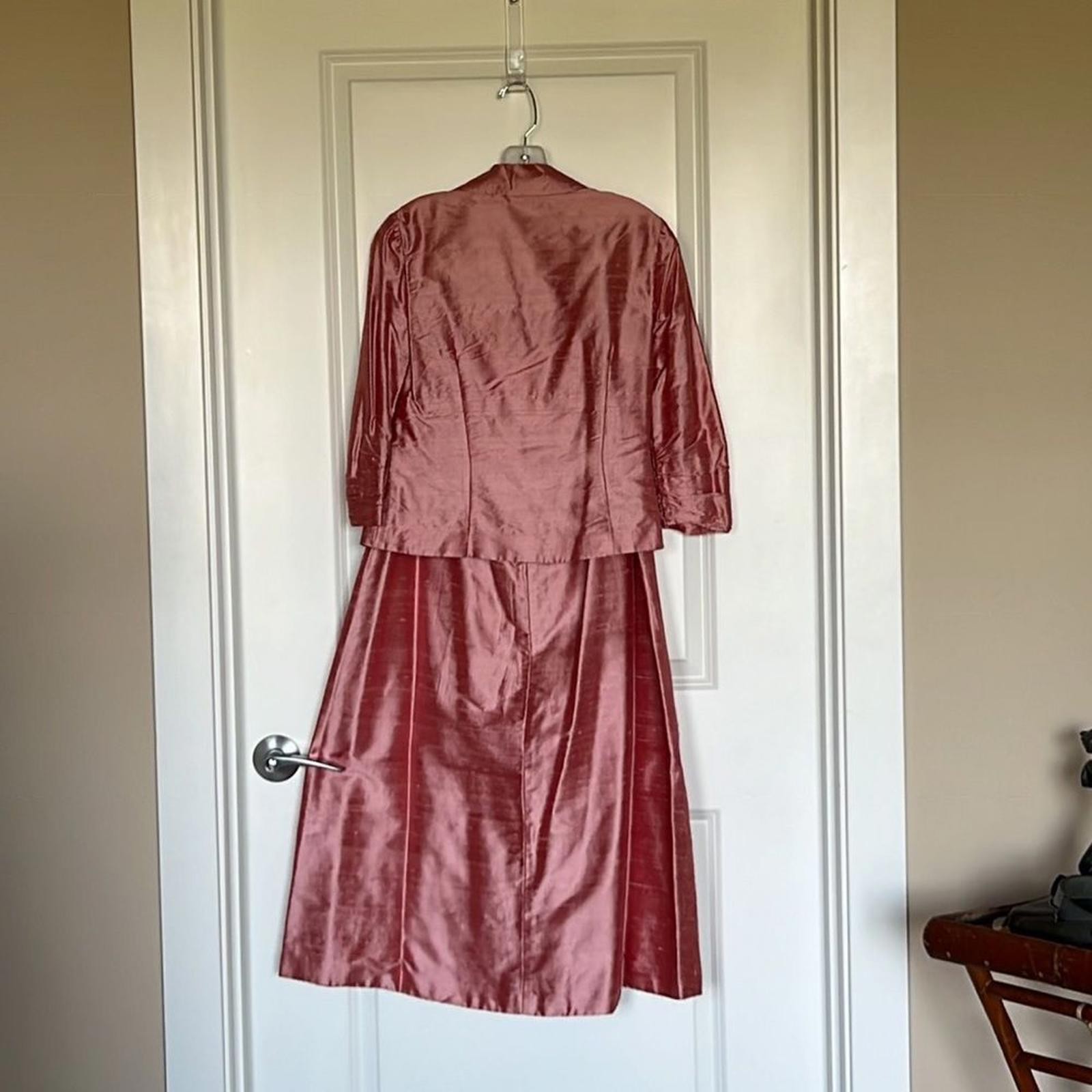 Vintage 95 Silk Dupioni 2pc Formal Evening Set Rose Mauve Sz 8