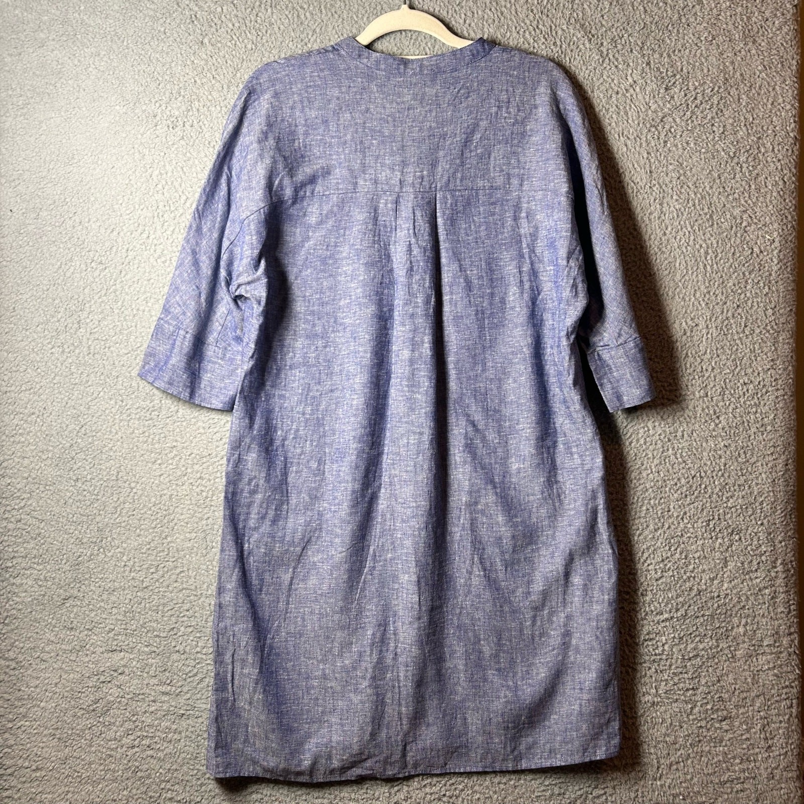Anne Klein Dress Womens 2 Blue Split Neck 3/4 Sleeve Chambray Mini Dress NEW