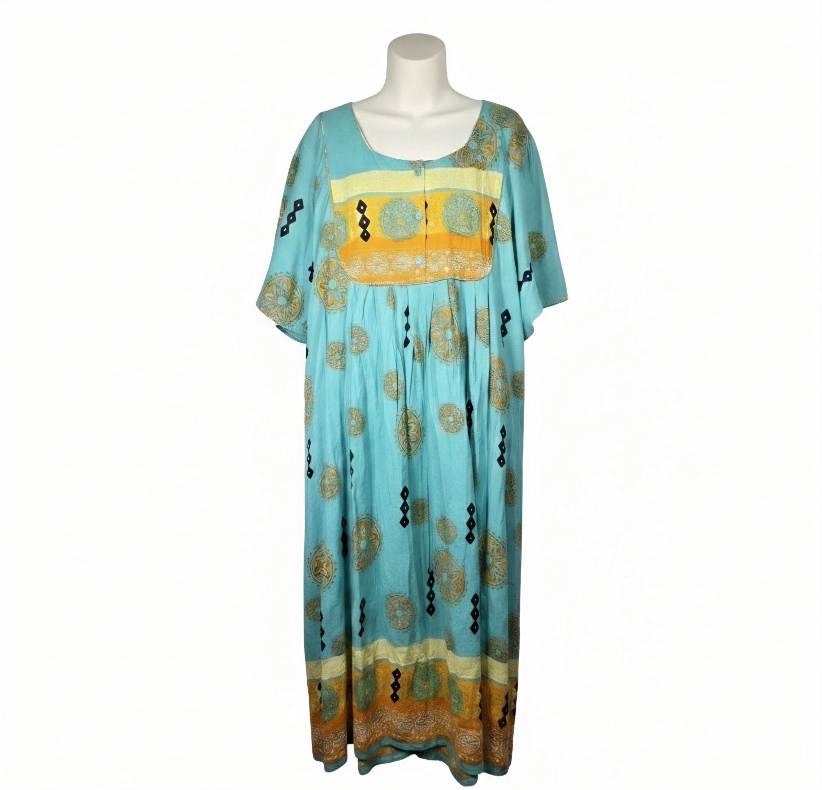 Only Necessities Kaftan Dress 5X 38/40 Blue Mumu Cotton Midi House Boho Lounger