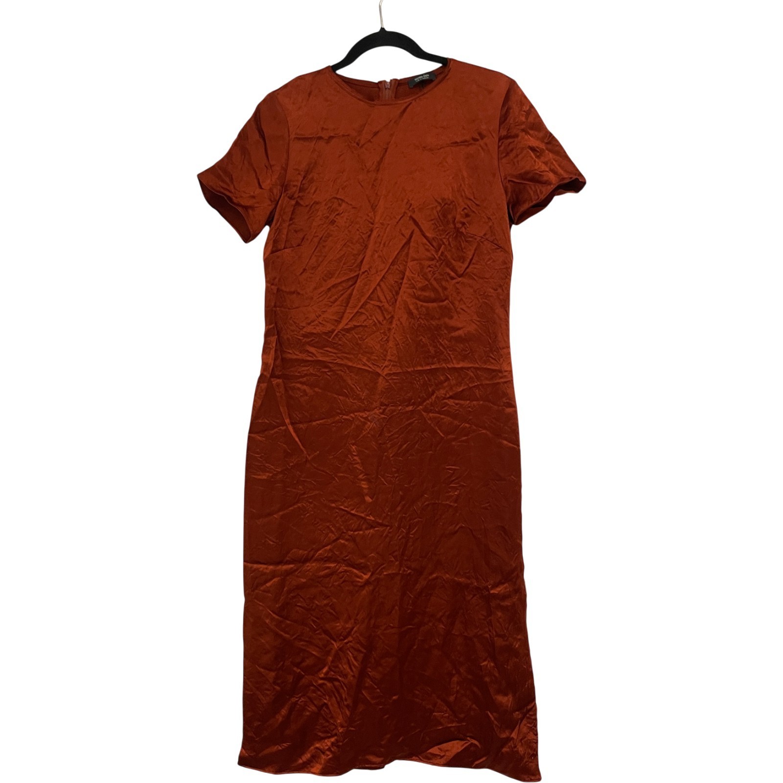 Massimo Dutti Women Satin Midi Dress EU 40 US 8 Orange wrinkle look 6691/595 NWD