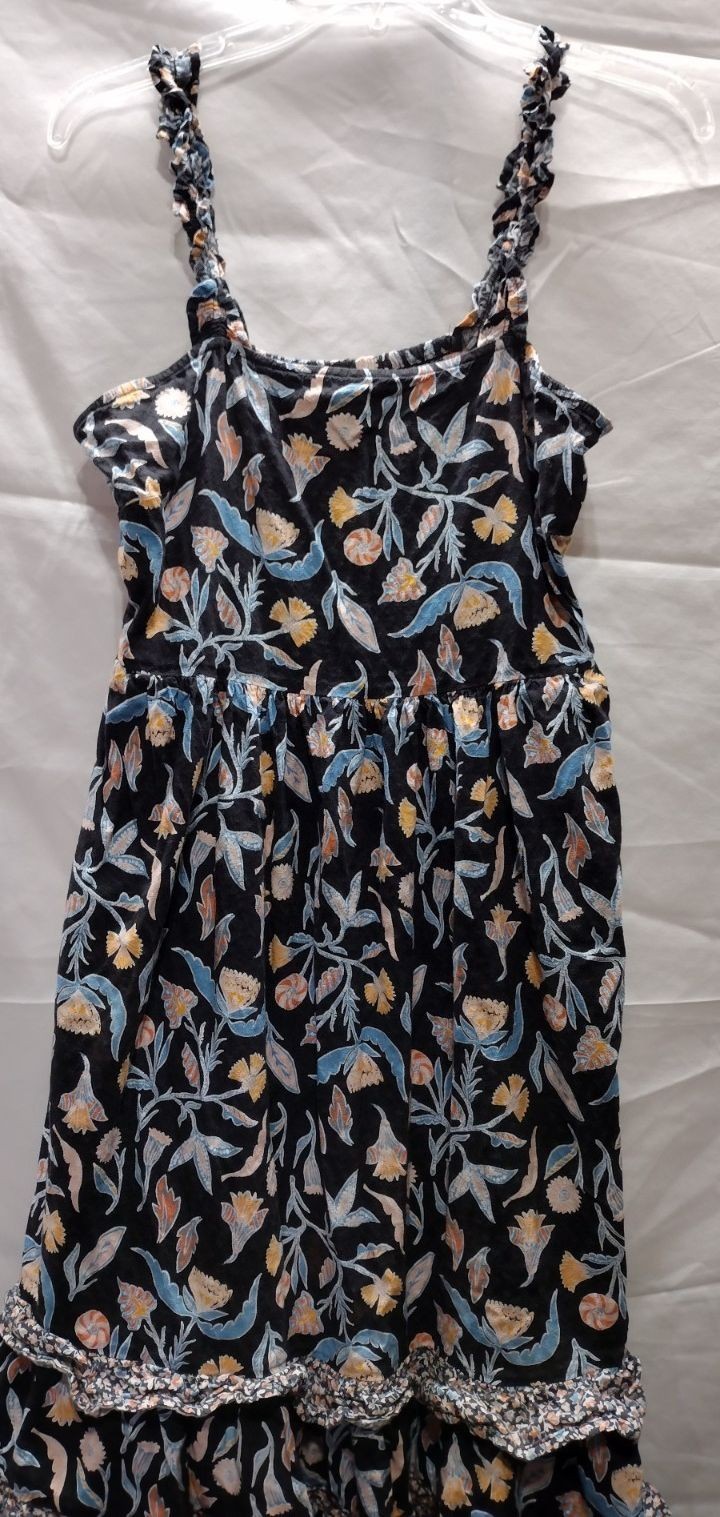 Universal Thread Maxi Tank Dress Medium Sundress Black Floral Ruffle Stretch