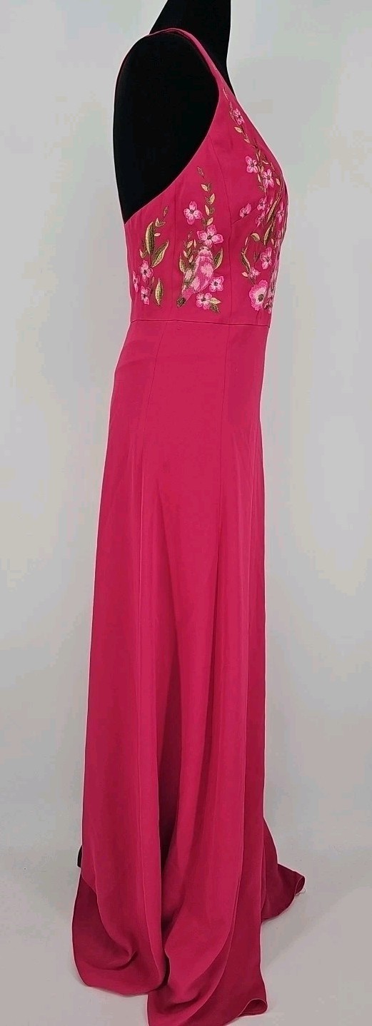 Marchesa Notte Gown 4 Pink Floral & Bird Embroidered Racer Back Evening Maxi