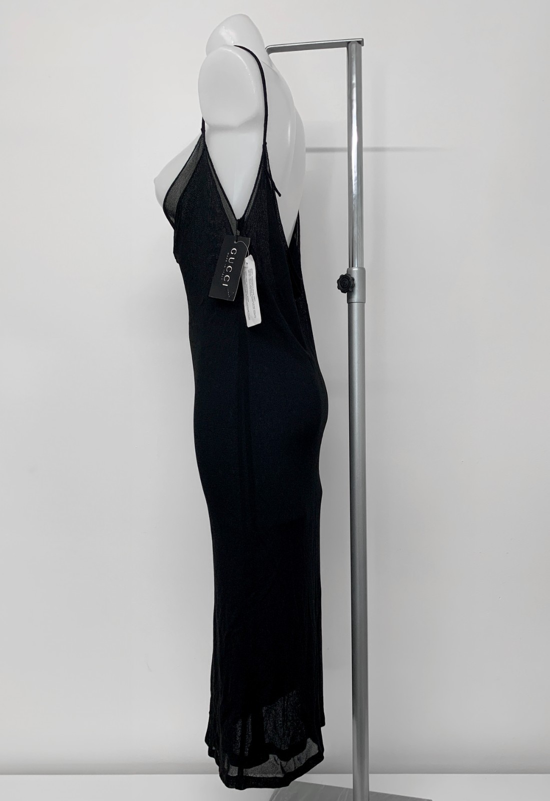 VINTAGE GUCCI TOM FORD 1997 Runway Black Sheer Cowl Neck Dress IT42