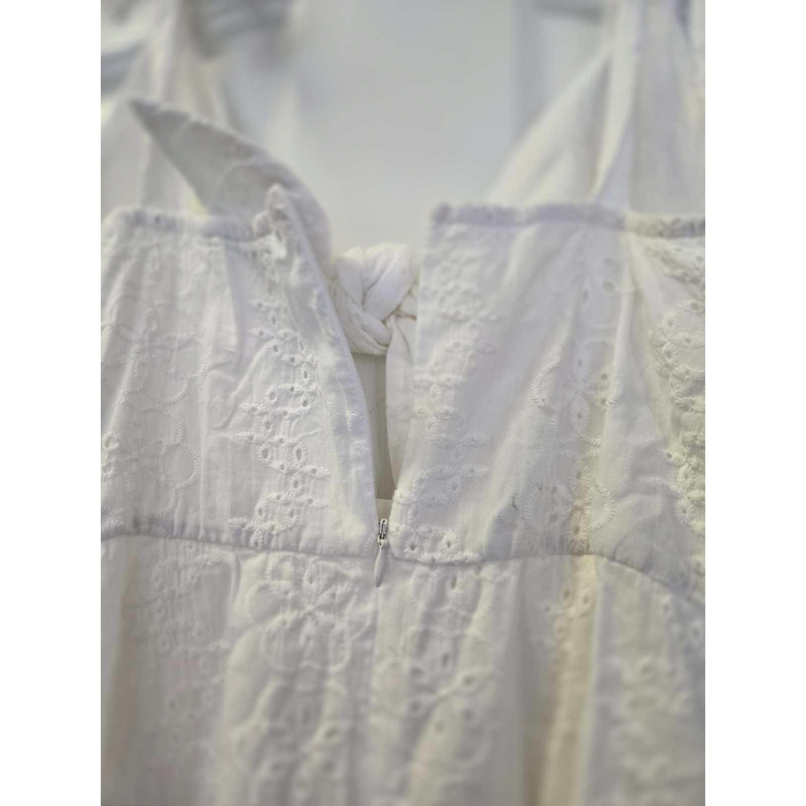 White Eyelet Tie Front Midi Dress Pearl Button Detail Sleeveless Boho Sundress