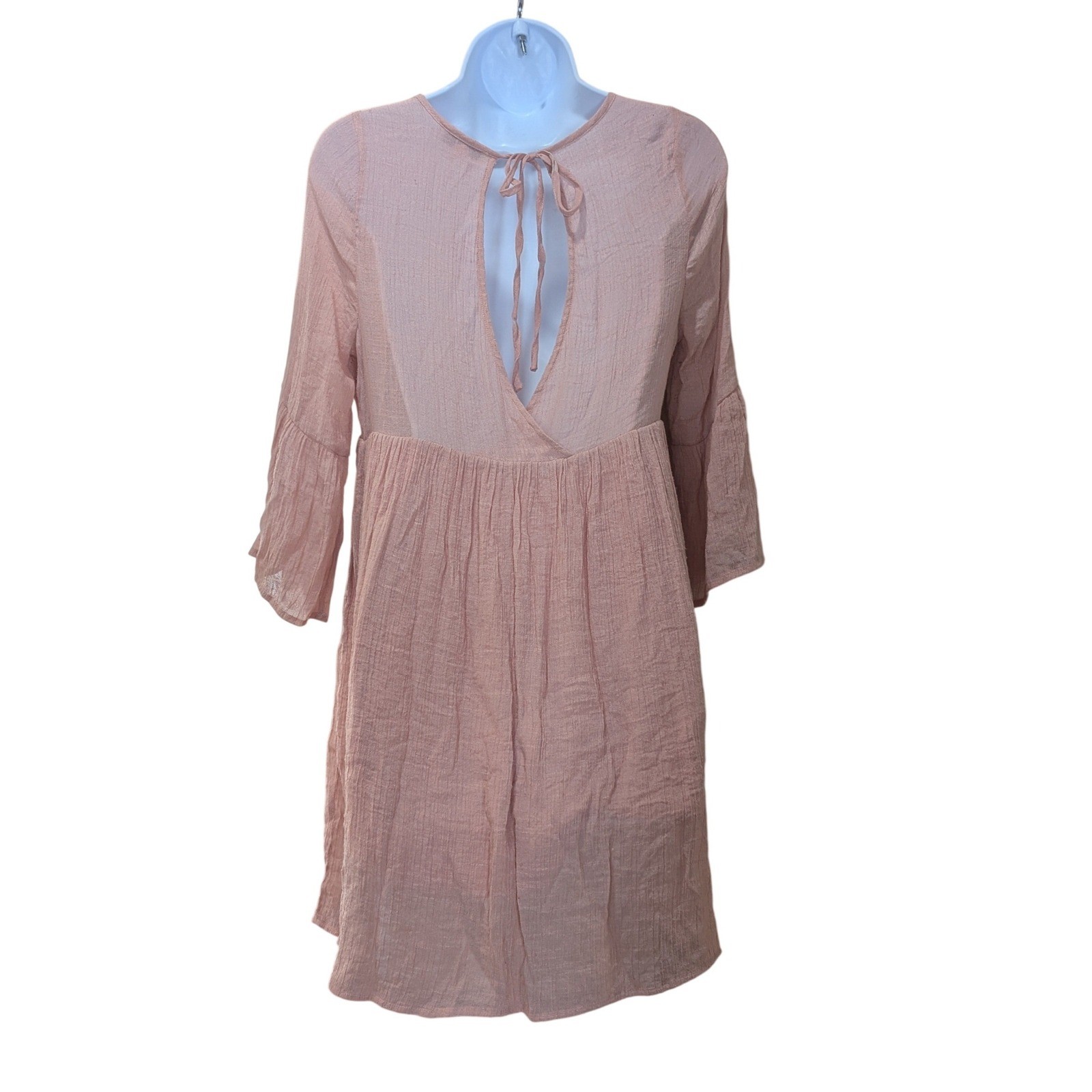 Tassels N Lace Pink Embroidered Bell Sleeve Babydoll Mini Boho Dress Small