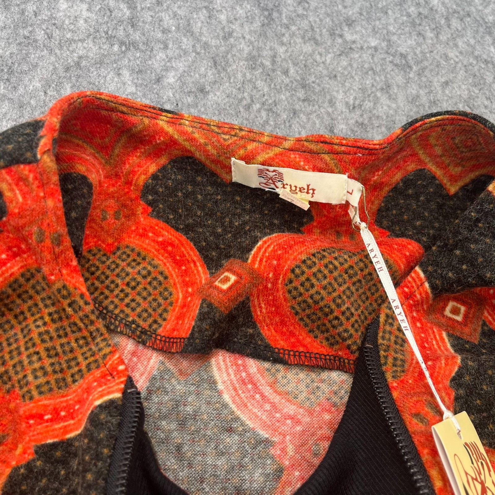 Aryeh Anthropologie Abstract Print Sweater Dress Shift Size L Orange Black NEW