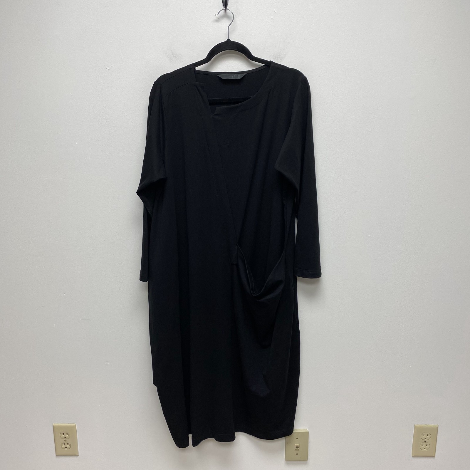 Moyuru Asymmetrical Drape Dress Womens Black Jersey Pocket Lagenlook Avant Large