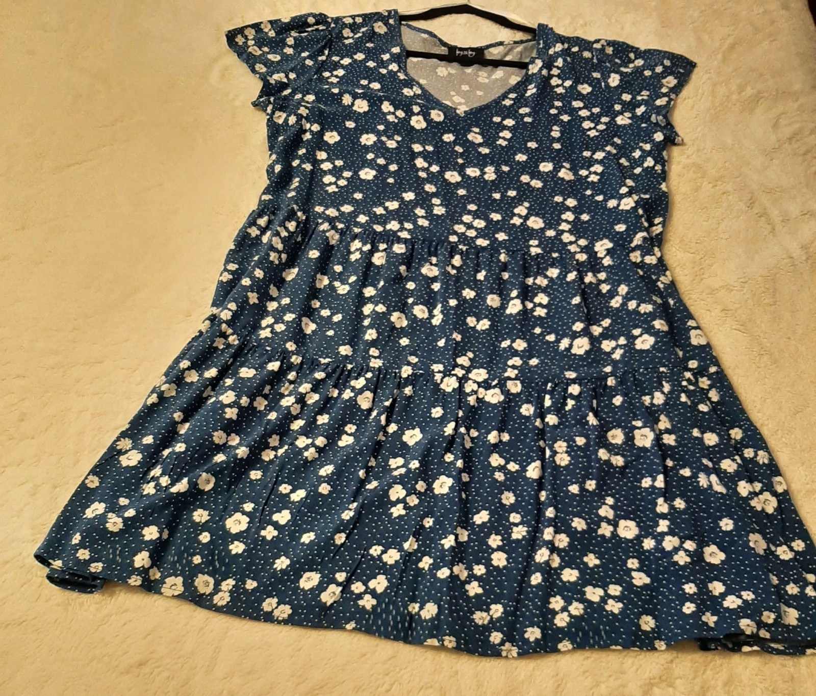 By & By Blue/White Floral Dress Summer Dress V-Neck Rayon Women’s Size XL