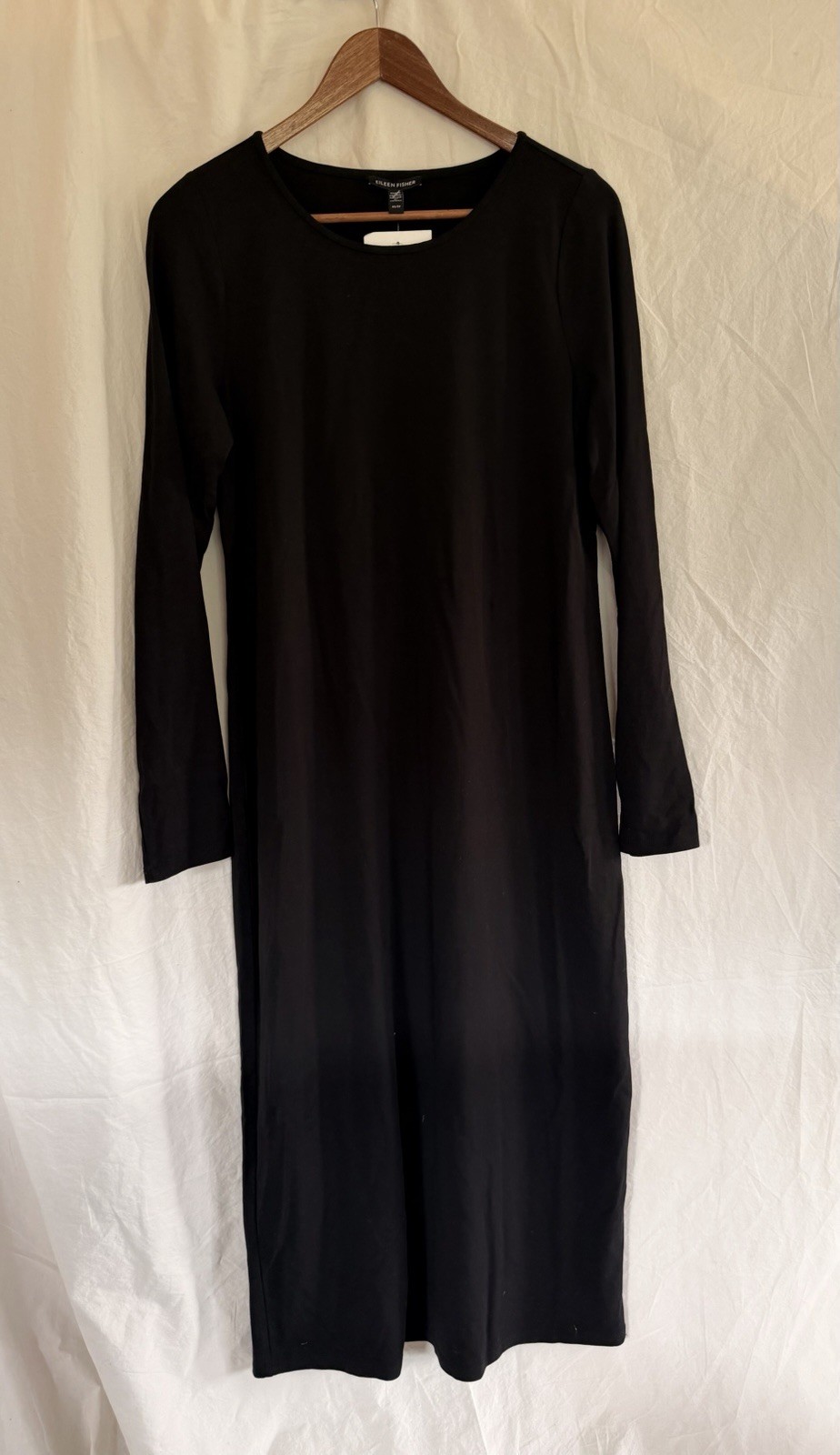 NWT Eileen Fisher Jewel Neck Slim Dress XS Black Long Sleeve Maxi