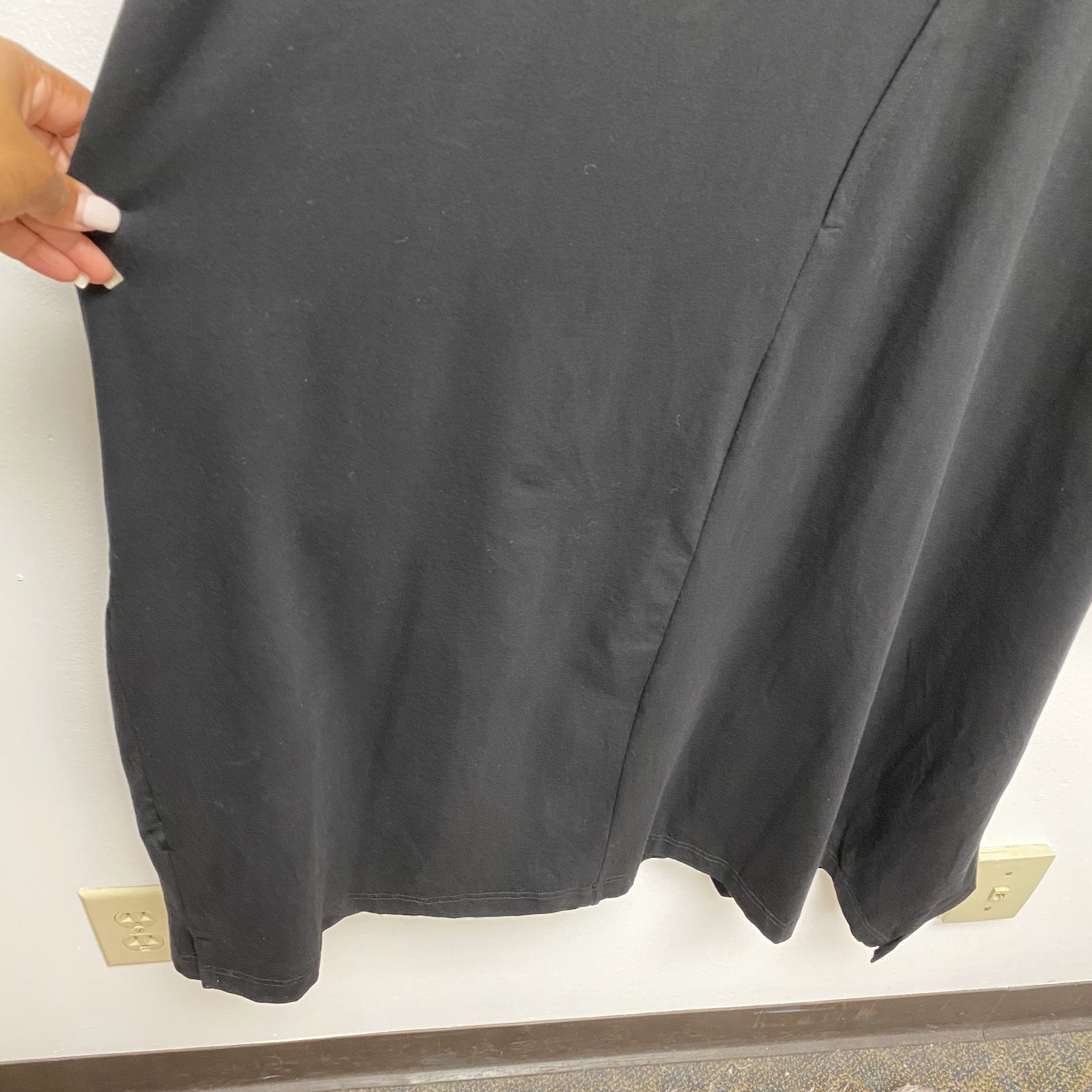 Moyuru Asymmetrical Drape Dress Womens Black Jersey Pocket Lagenlook Avant Large