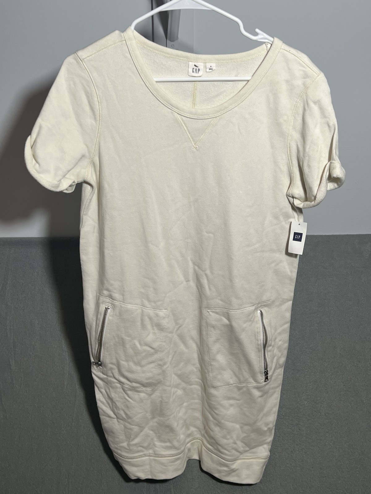 GAP Women’s Cream Short Sleeve Sweatshirt Dress Size S NWT