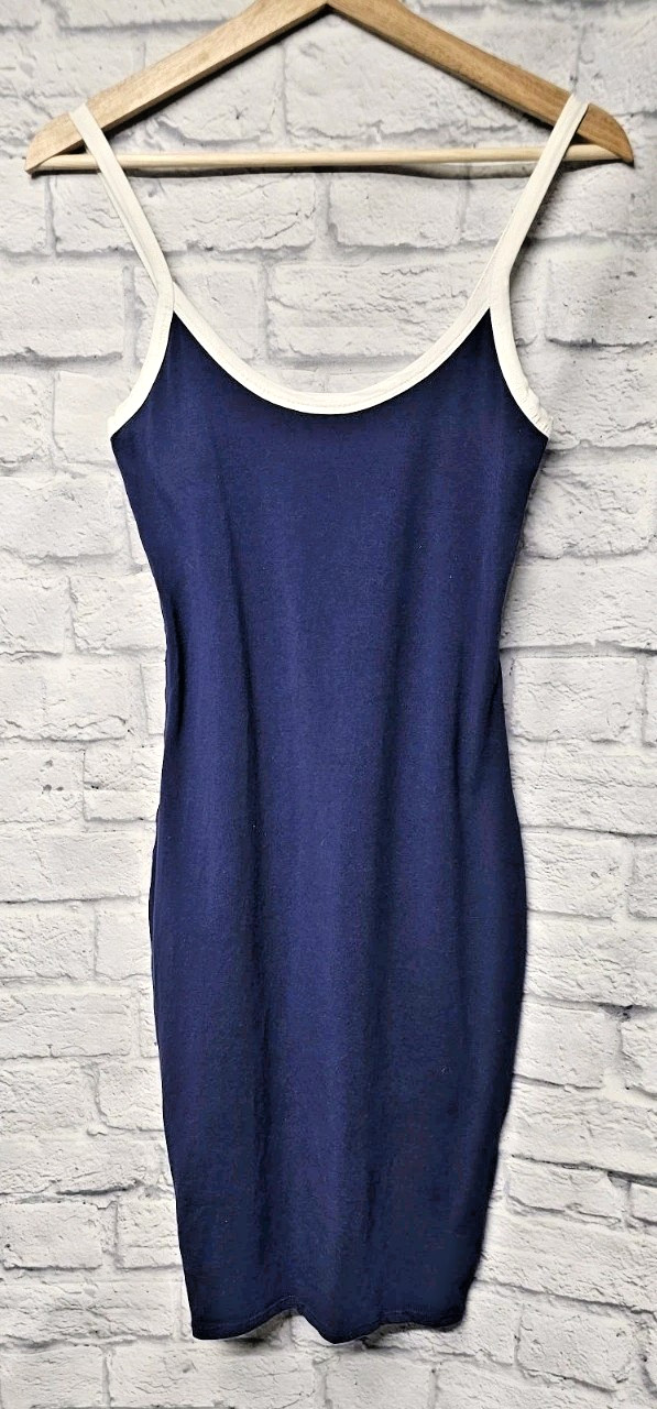 EXPRESS XS NAVY BLUE PINK WHITE SIDE RIBBON STRIPE VARSITY BODYCON TANK DRESS