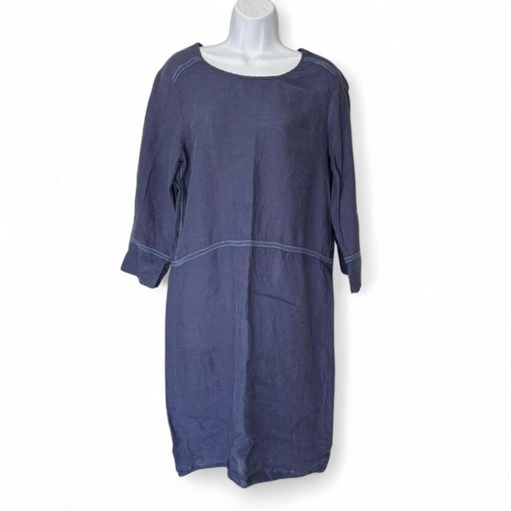 Hartford Navy linen dress pockets 3/4 sleeve SZ 1 (S)