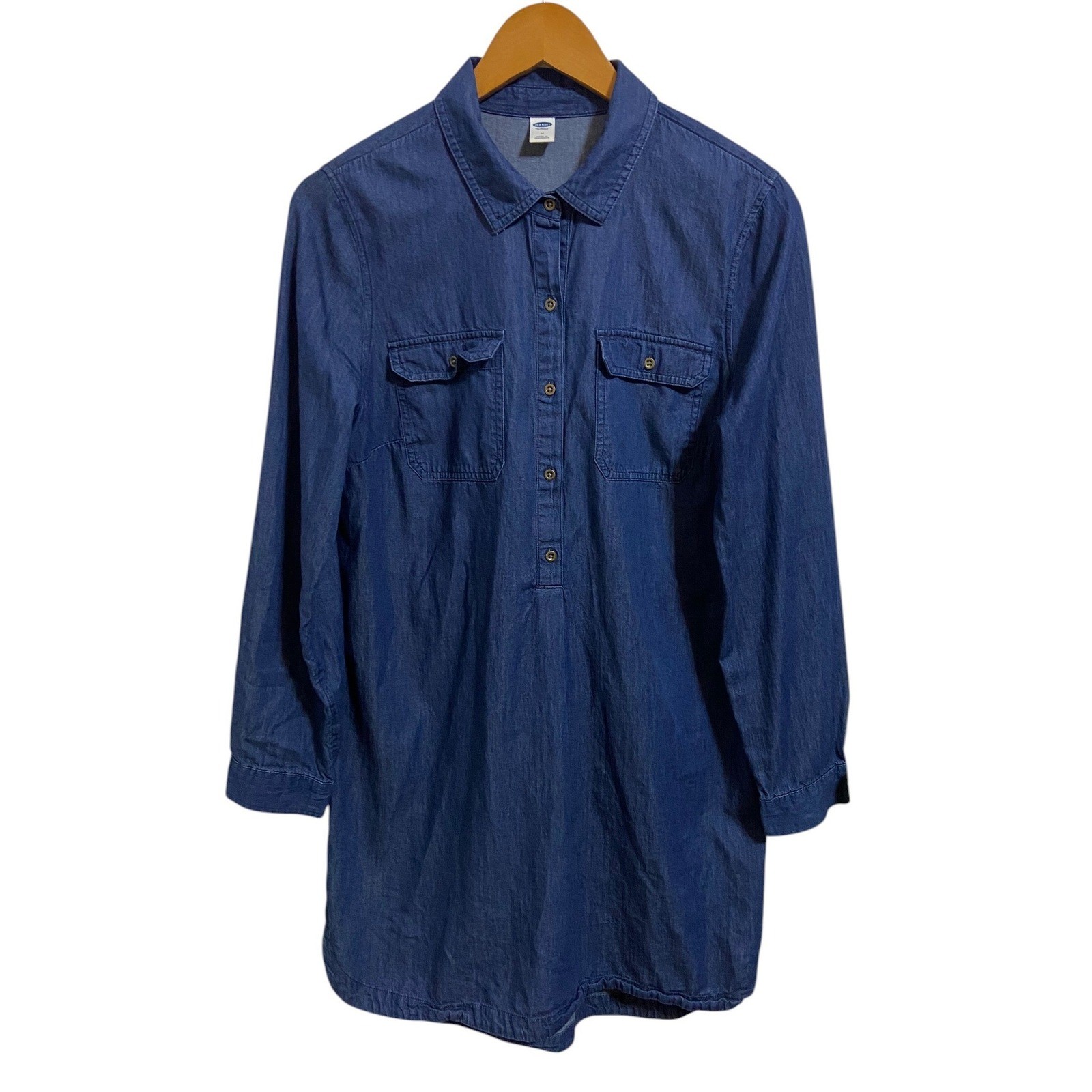 Old Navy Chambray Denim Shirt Dress Long Sleeve Cotton Tunic Western Boho Size M