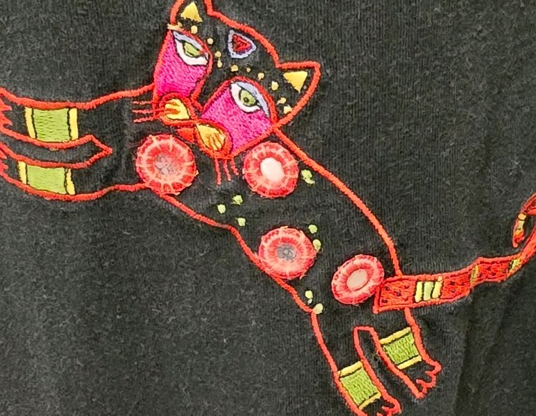 Casey Coleman Womens Size Medium Black Tshirt Maxi Dress Cat Embroidered Cotton