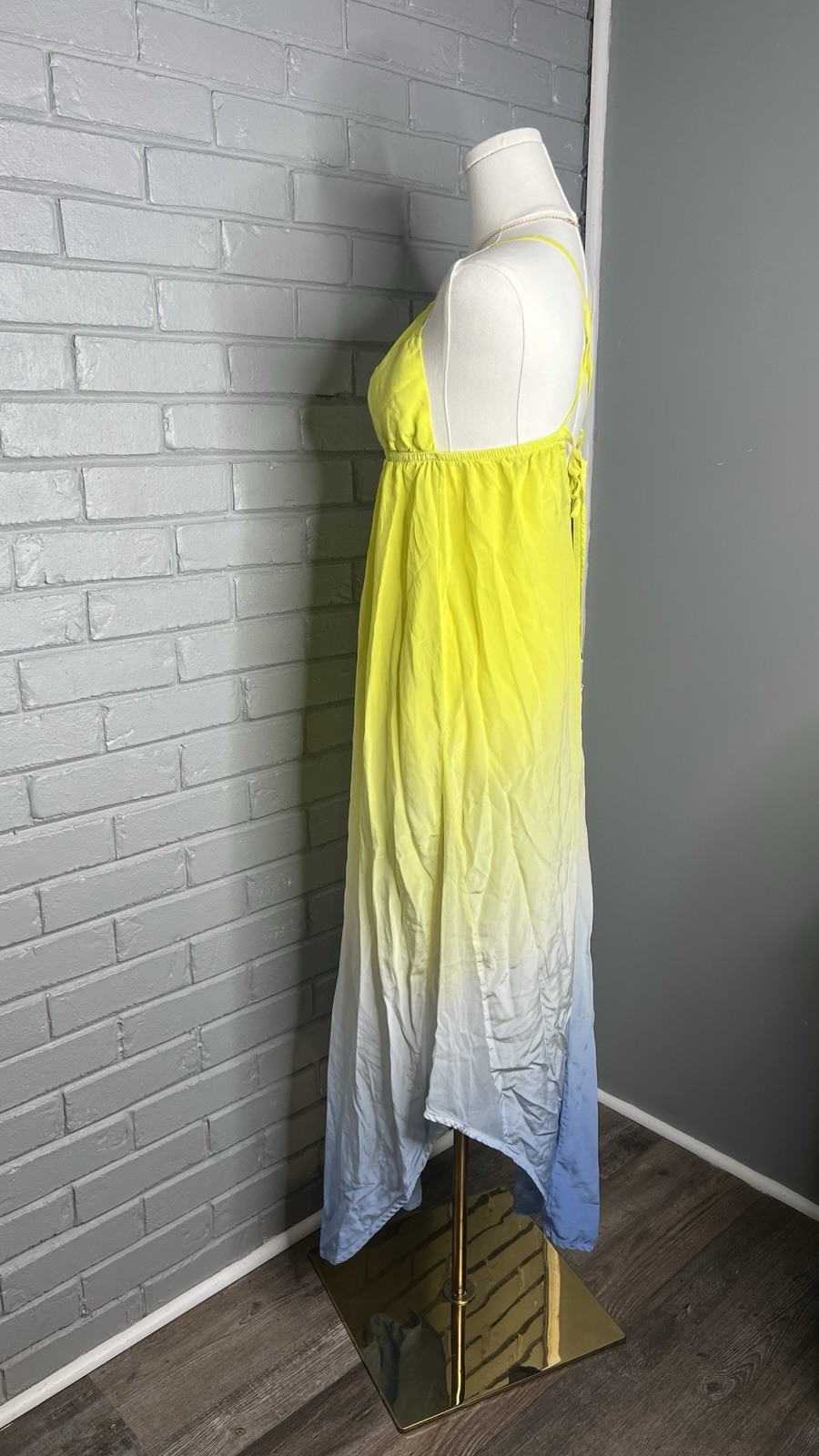 Gypsy 05 Triangle Spaghetti Panel V-Neck Cami Dress in Sky & Lime Size XS