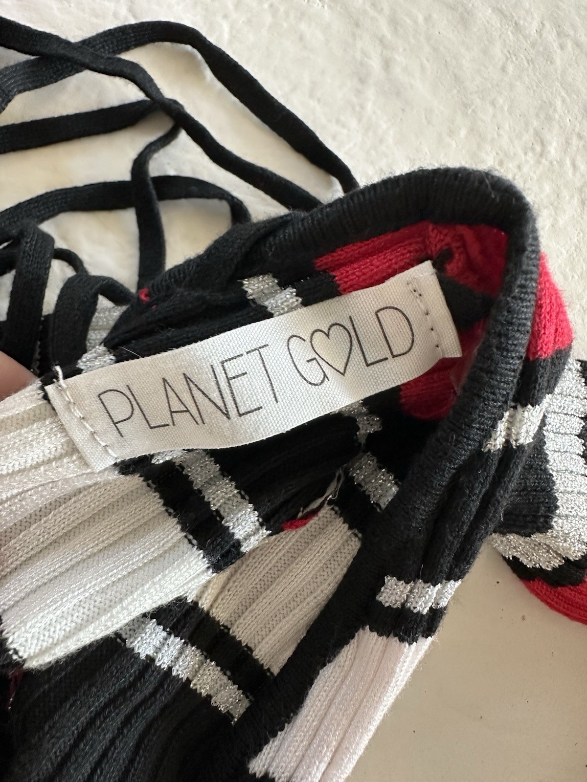 Planet Gold Black, White, Silver, and Red Horizontal Stripes Bodycon Dress