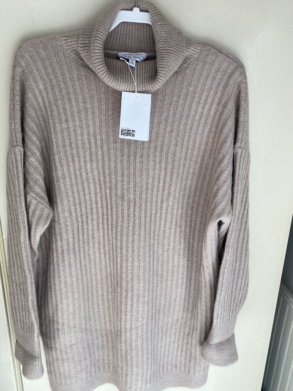 & Other Stories Turtleneck Wool Blend Ribbed Sweater Mini Dress Size S NEW Beige