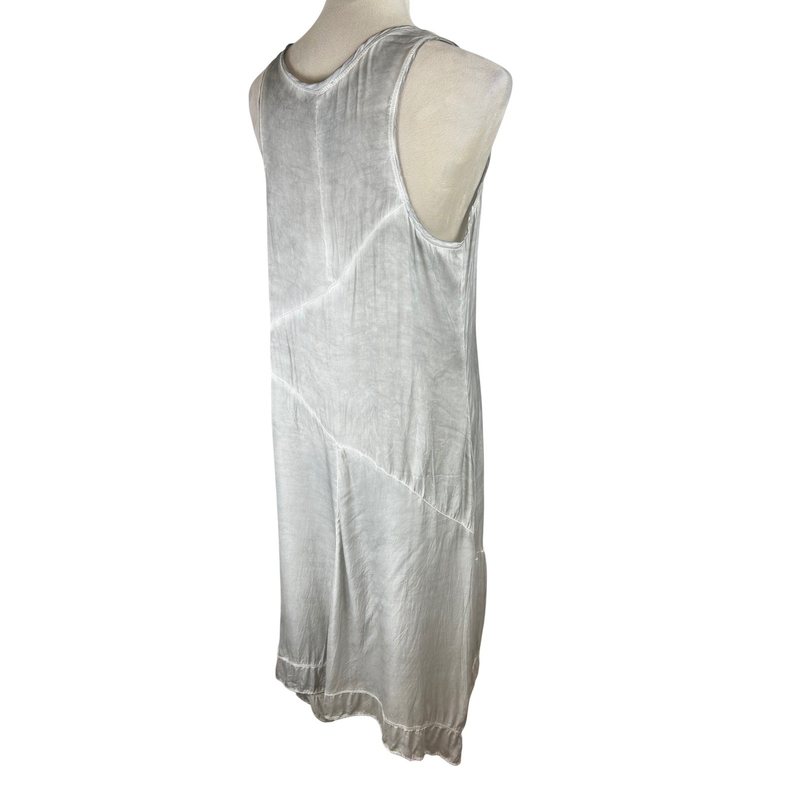 Heather Asymmetrical Ruffle Hem Grey Blue Wash Midi Dress Womens Medium