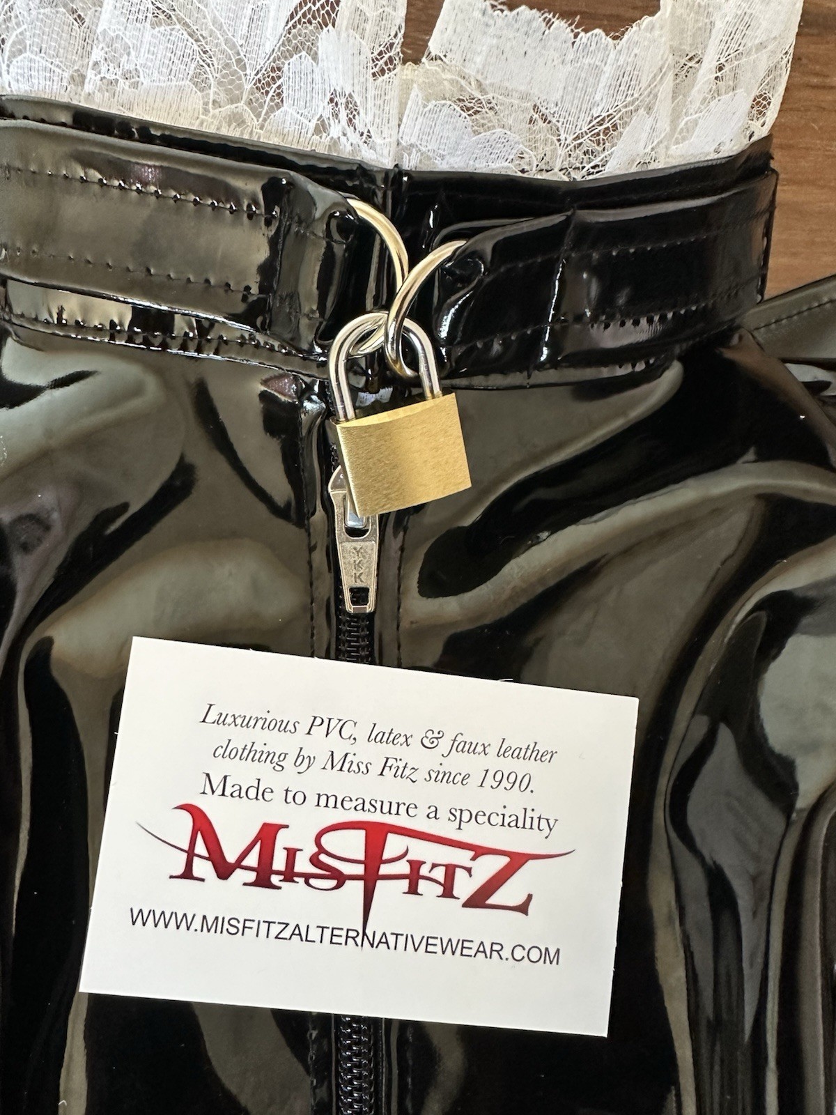 Misfitz blk PVC & lace padlock lockable sissy Maids hobble dress. SIZE 20. CD