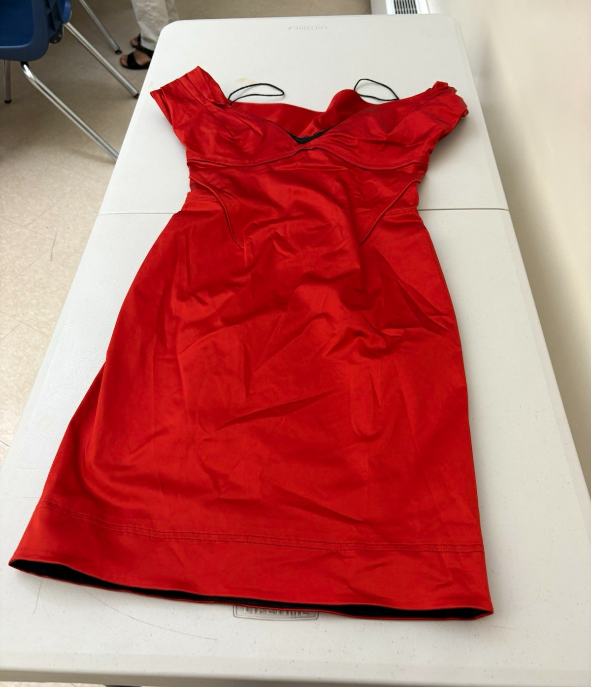 Zac Posen Sheath Dress Off Shoulder Satin Boned Built-In Bra Red Size 6