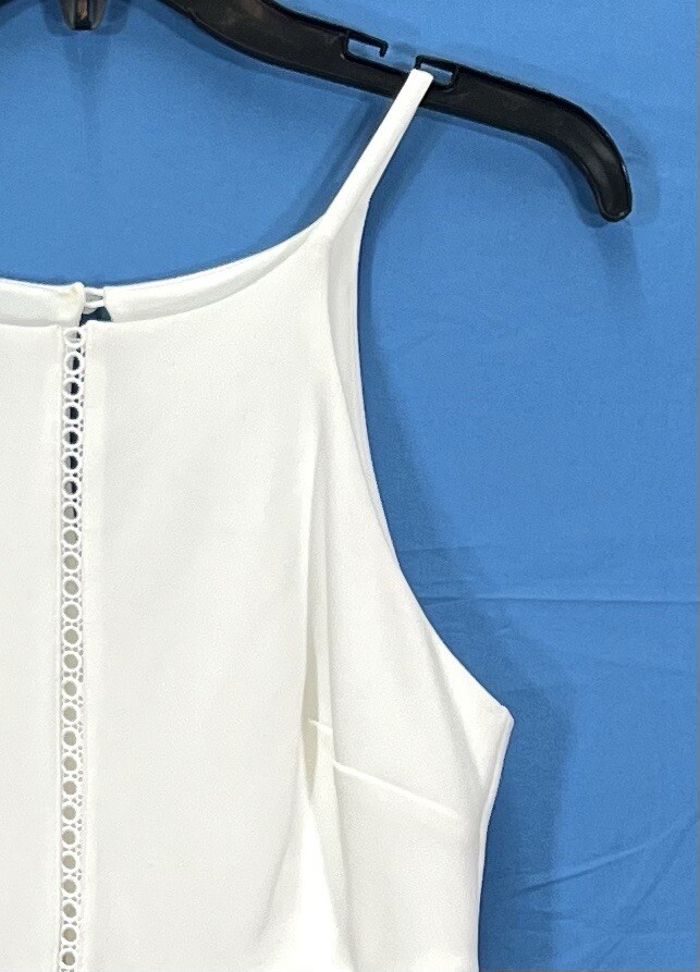 BY & BY White CREPE Lace Insert SLEEVELESS High Neck KEYHOLE BACK Skater Dress 1