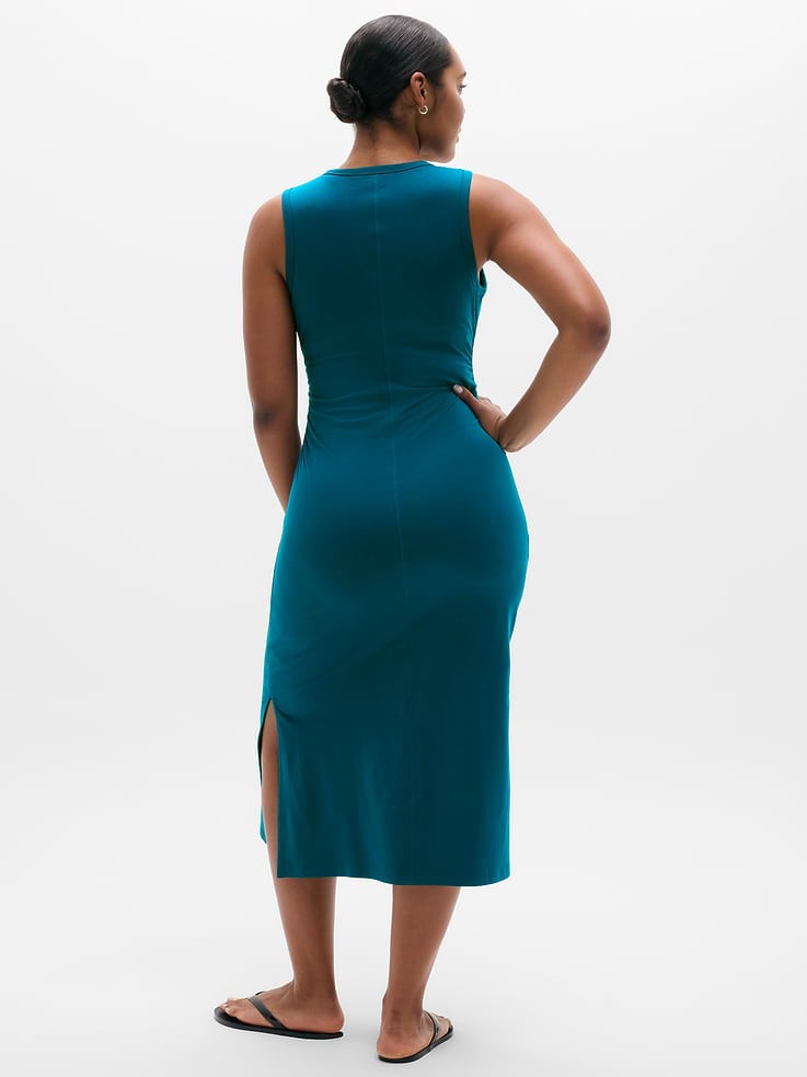 Athleta S Small Essential V-Neck Midi Dress Coastal Teal NWOT! #862382