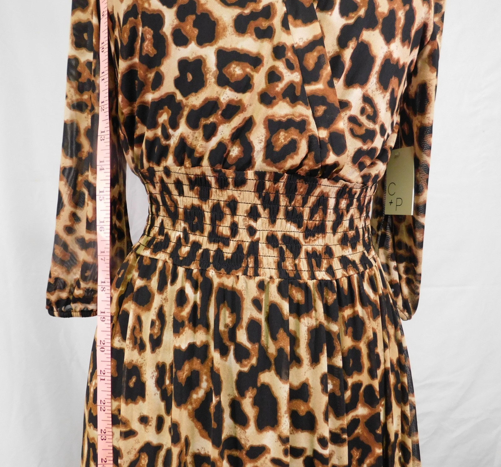 CACTUS AND PEARL LEOPARD PRINT MAXI DRESS SIZE MEDIUM LINED SEMI SHEER SLEEVES